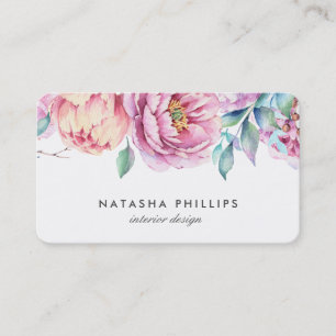 Carte De Visite Aquarelle Peach Peonies rose Floral