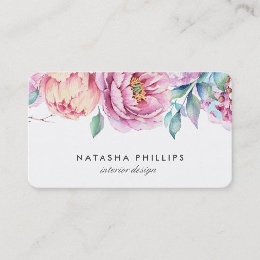 Carte De Visite Aquarelle Peach Peonies rose Floral (Devant)