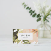 Carte De Visite Aquarelle Peach Peony Flower et Feuilles (Debout devant)
