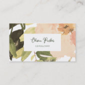 Carte De Visite Aquarelle Peach Peony Flower et Feuilles (Devant)