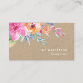 Carte De Visite Aquarelle peinte Floral Kraft (Devant)