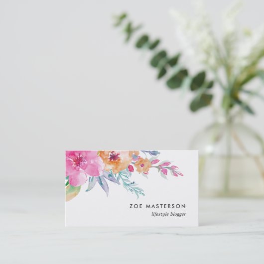 Carte De Visite Aquarelle peinte Florale (Debout devant)