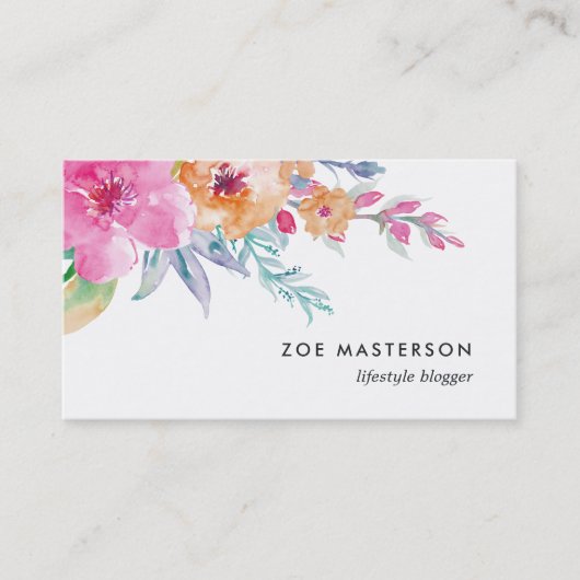 Carte De Visite Aquarelle peinte Florale (Devant)