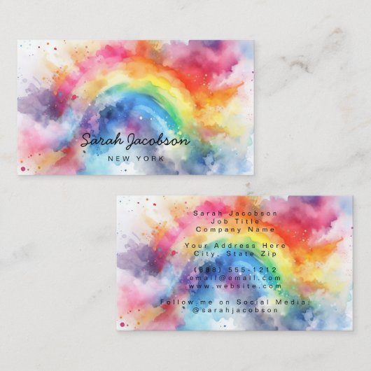 Carte De Visite Aquarelle Peinture Explosion Couleur arc-en-ciel (Devant / Derrière)