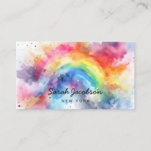 Carte De Visite Aquarelle Peinture Explosion Couleur arc-en-ciel (Devant)