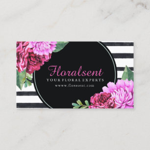 Carte De Visite Aquarelle Peonies noir et blanc