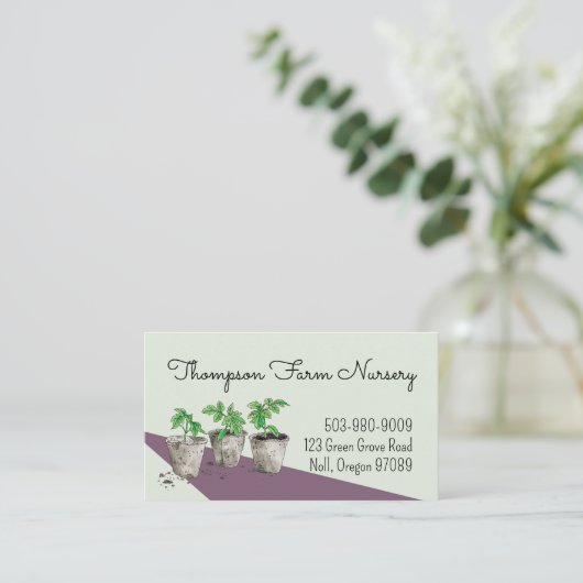 Carte De Visite Aquarelle Pépinière en vert pointillé (Debout devant)