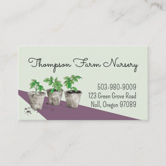 Carte De Visite Aquarelle Pépinière en vert pointillé (Devant)