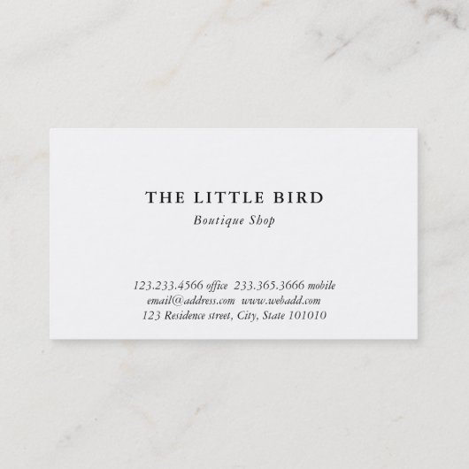 Carte De Visite Aquarelle Petit Oiseau | Robin (Dos)