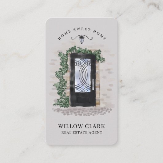 Carte De Visite Aquarelle Pierre Porte en fer noir Agent immobilie (Devant)