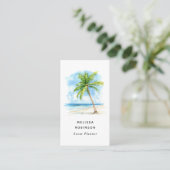 Carte De Visite Aquarelle Plage Palmier Tropical Bleu Code QR (Debout devant)