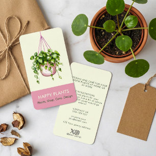 Carte De Visite Aquarelle Plante Suspendue Rose et Crème