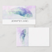 Carte De Visite aquarelle plumes art bleu personnalisation design (Devant / Derrière)