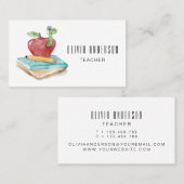 Carte De Visite Aquarelle Pomme Et Caterpillar Enseignant Moderne (Devant / Derrière)