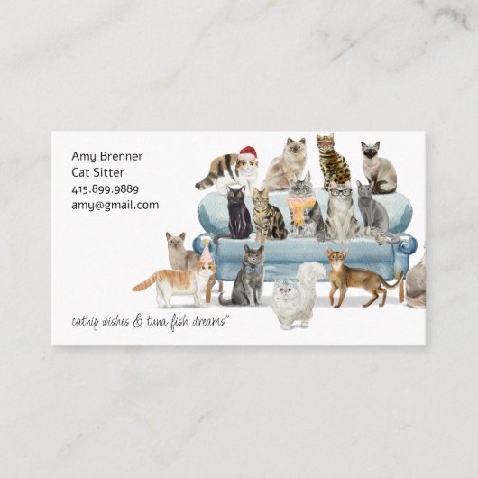 Carte de visite aquarelle pour garde de chat (Devant)