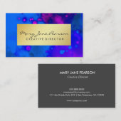 Carte De Visite Aquarelle pourpre bleue Luxe d'or élégant (Devant / Derrière)