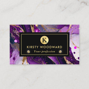 Carte De Visite Aquarelle Purple et Parties scintillant d'or Encre