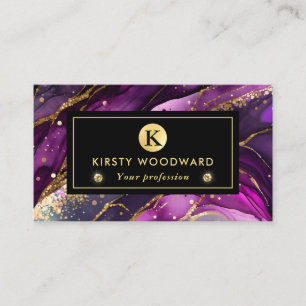 Carte De Visite Aquarelle Purple et Parties scintillant d'or Encre