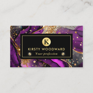 Carte De Visite Aquarelle Purple et Parties scintillant d'or Encre
