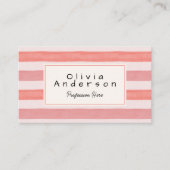 Carte De Visite Aquarelle rétro rose rouge rayures tendance fille (Devant)