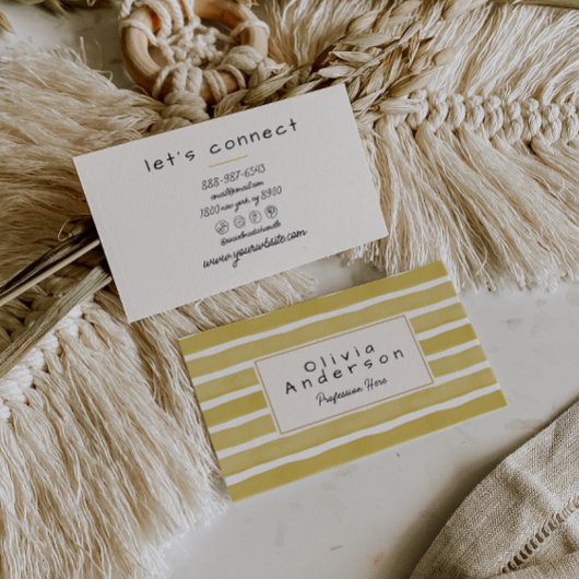 Carte De Visite Aquarelle rétro Vert rayures Unique Boho Chic