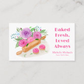 Carte De Visite Aquarelle Rolling Pin Rose Pâtisserie Chef Baker (Devant)
