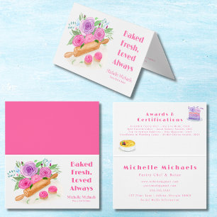 Carte De Visite Aquarelle Rolling Pin Rose Pâtisserie Chef Baker