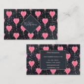 Carte De Visite Aquarelle romantique Coeurs roses Ballons Confetti (Devant / Derrière)