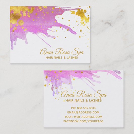 Carte De Visite * Aquarelle rose Abstraite Gras Or Luxe Glam (Devant / Derrière)