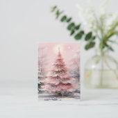Carte De Visite Aquarelle rose Arbre de Noël (Debout devant)