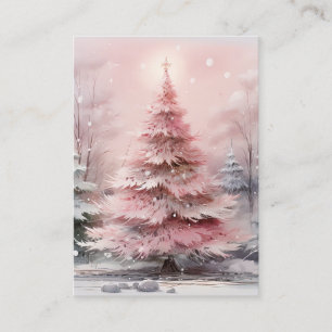 Carte De Visite Aquarelle rose Arbre de Noël