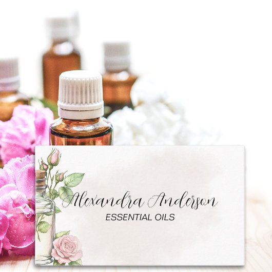 Carte De Visite Aquarelle Rose Aromathérapie Florale Huiles essent