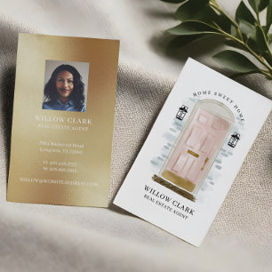 Carte De Visite Aquarelle rose avant porte agent immobilier Busin