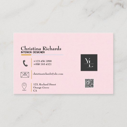 Carte De Visite Aquarelle rose avec logo et QR (Dos)