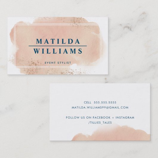 Carte De Visite Aquarelle rose-blush design INK (Devant / Derrière)