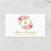 Carte De Visite Aquarelle rose Blush Floral Or Monogramme (Devant)