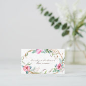Carte De Visite Aquarelle rose Bohème Floral Wreath (Debout devant)