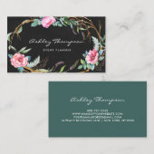 Carte De Visite Aquarelle rose Bohème Floral Wreath Chalkboard (Devant / Derrière)