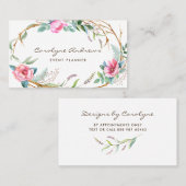 Carte De Visite Aquarelle rose Bohème Floral Wreath II (Devant / Derrière)