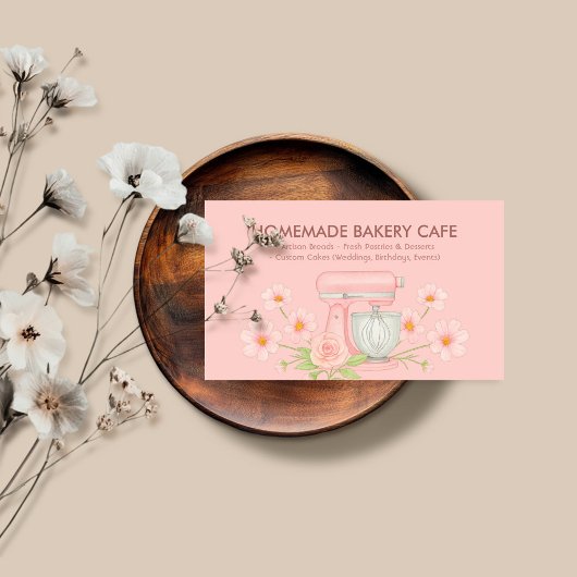 Carte De Visite Aquarelle rose Boulangerie Logo Floral