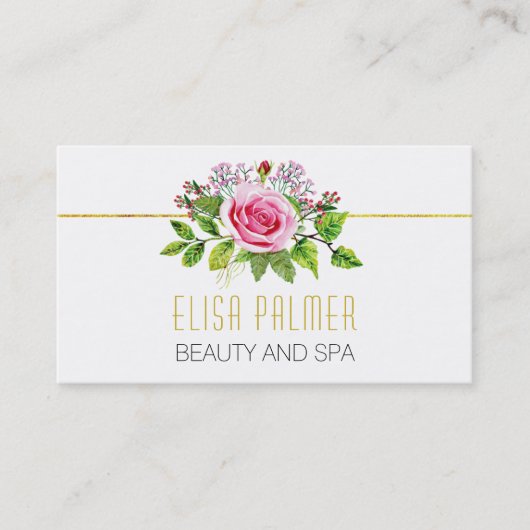 Carte De Visite Aquarelle rose bouquet floral (Devant)