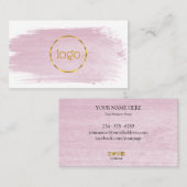 Carte De Visite Aquarelle rose brosse or votre logo busine (Devant / Derrière)
