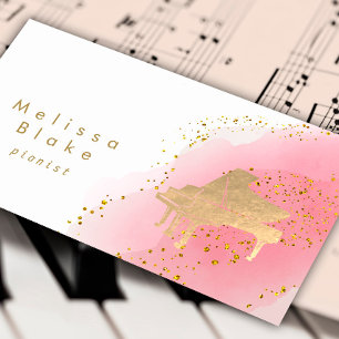 Carte De Visite aquarelle rose chaud pianiste