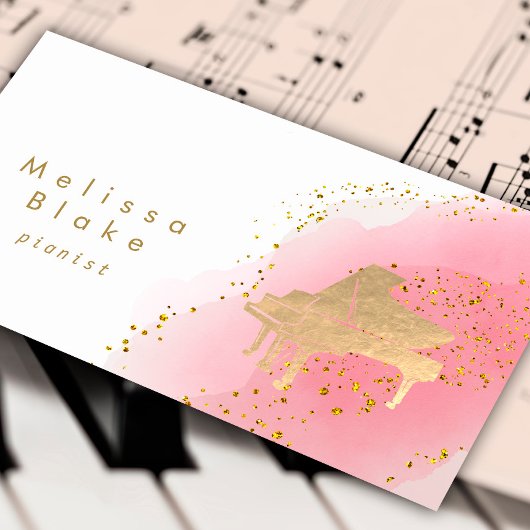 Carte De Visite aquarelle rose chaud pianiste