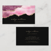 Carte De Visite aquarelle rose chaud sur noir (Devant / Derrière)