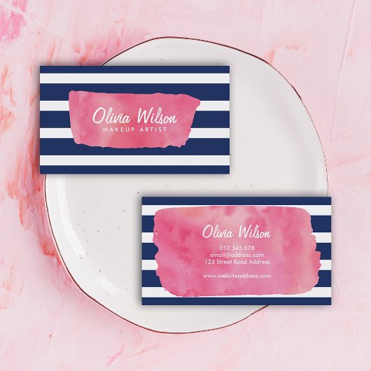 Carte De Visite Aquarelle rose chic Artiste maquillage