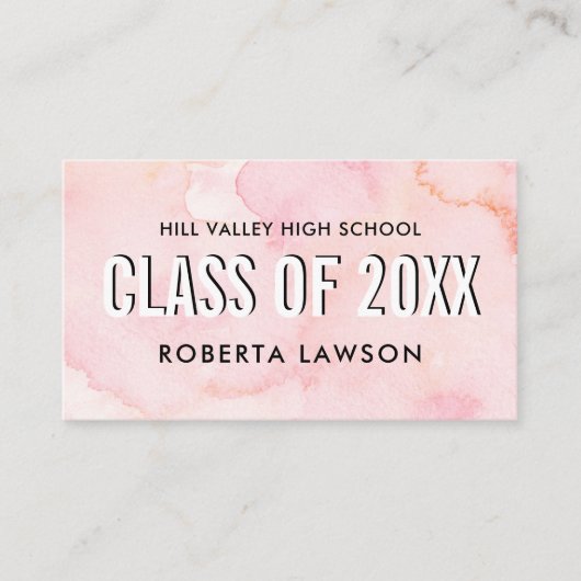 Carte De Visite Aquarelle rose classe Nom de graduation sociale Ic (Devant)