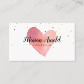 Carte De Visite Aquarelle rose Coeur étoiles or (Devant)