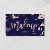 Carte De Visite Aquarelle rose de bleu marine d'or de maquilleur (Devant)