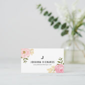 Carte De Visite Aquarelle rose doux pivoines Monogramme floral (Debout devant)